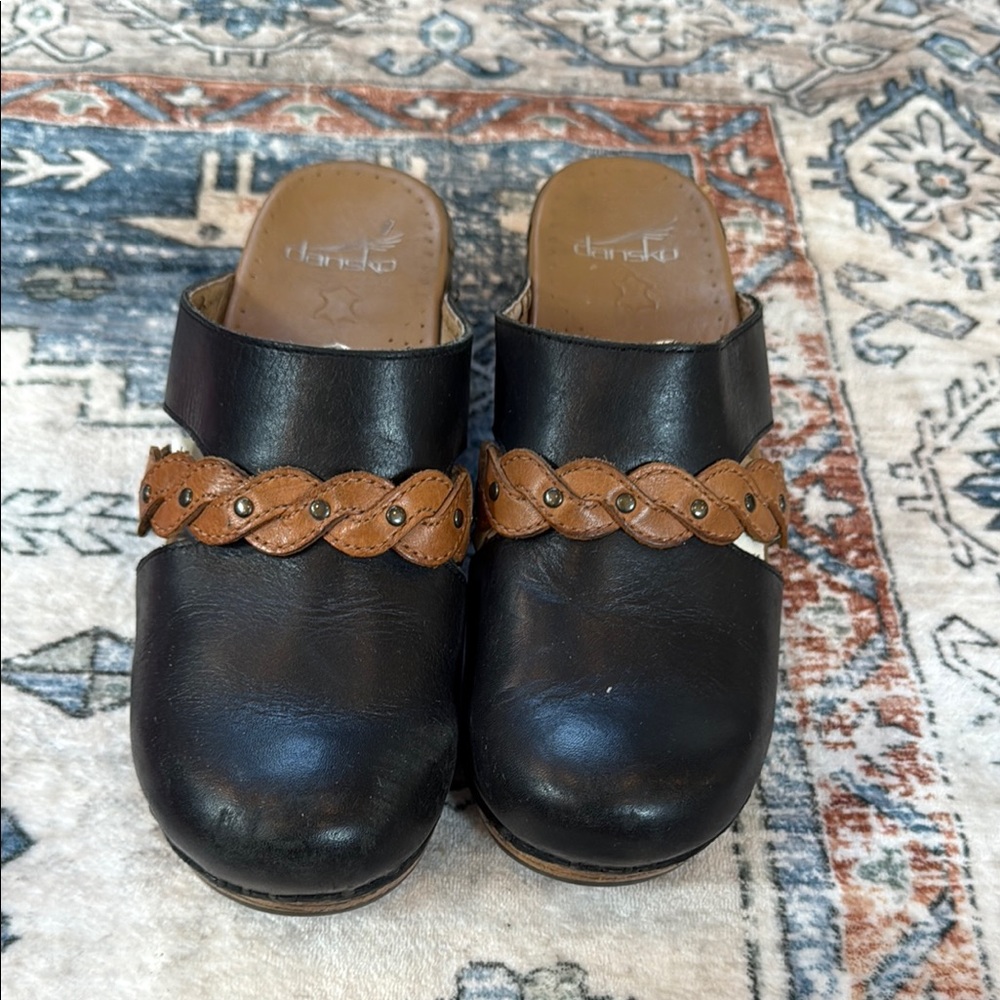 Dansko Black and Brown Leather Mules size 7.5